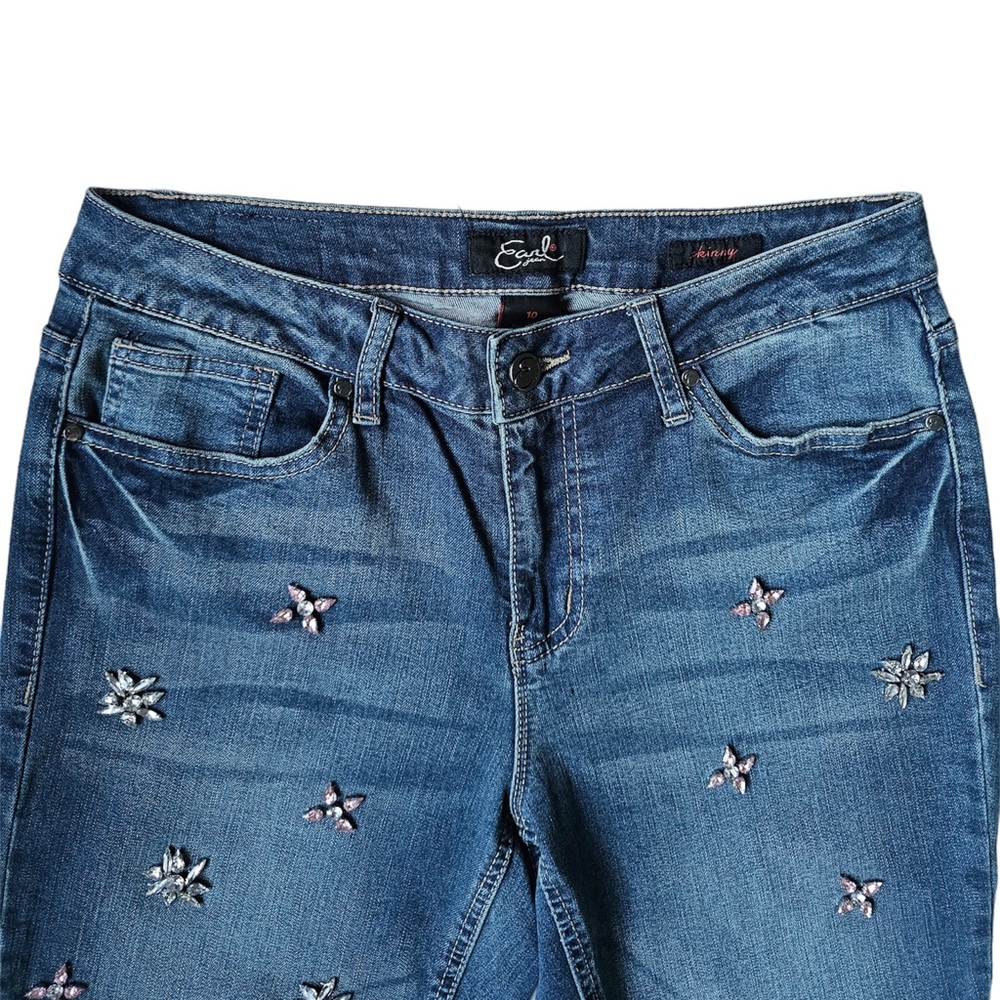 EARL Jeans Skinny Bedazzled Rhinestone Accents Tapered Legs  Whiskers Size 10 - Picture 3 of 10